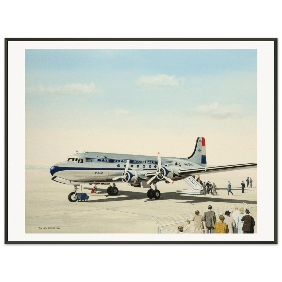 Thijs Postma - Poster - Douglas DC-4 Skymaster KLM PH-TLK Boarding - Metal Frame Poster - Metal Frame TP Aviation Art 60x80 cm / 24x32″ 