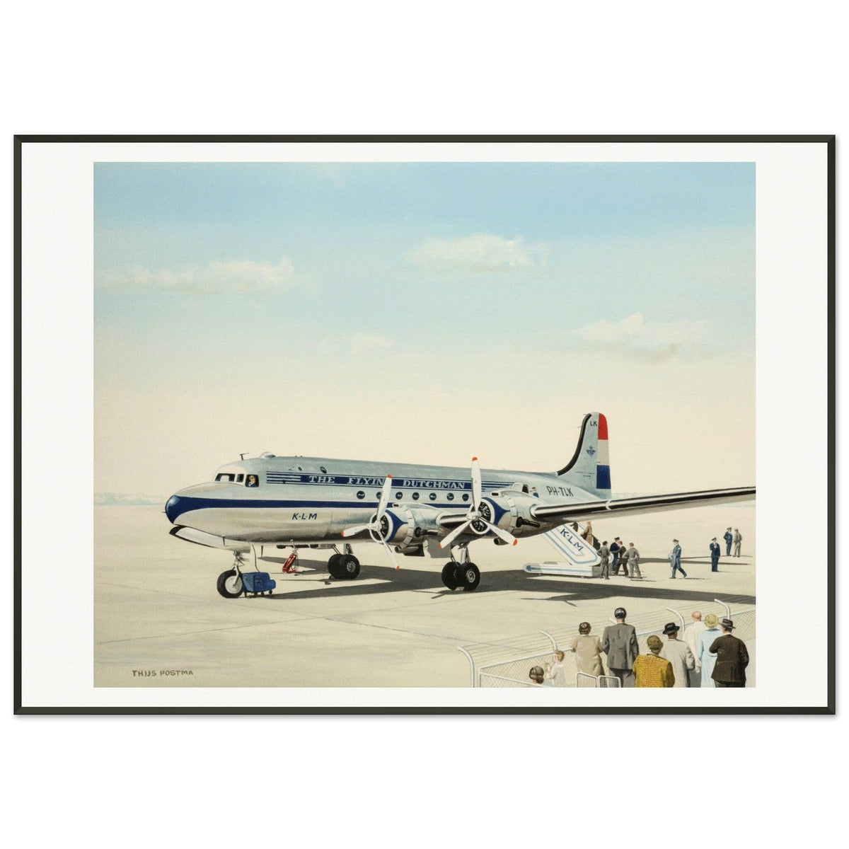 Thijs Postma - Poster - Douglas DC-4 Skymaster KLM PH-TLK Boarding - Metal Frame Poster - Metal Frame TP Aviation Art 70x100 cm / 28x40″ 