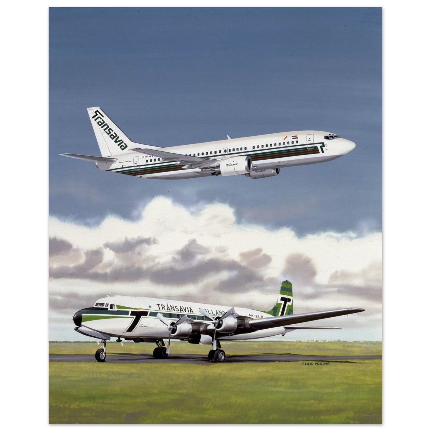 Thijs Postma - Poster - Douglas DC-6 With Boeing 737 Transavia Poster Only TP Aviation Art 40x50 cm / 16x20″ 