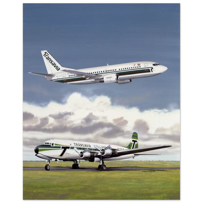 Thijs Postma - Poster - Douglas DC-6 With Boeing 737 Transavia Poster Only TP Aviation Art 40x50 cm / 16x20″ 
