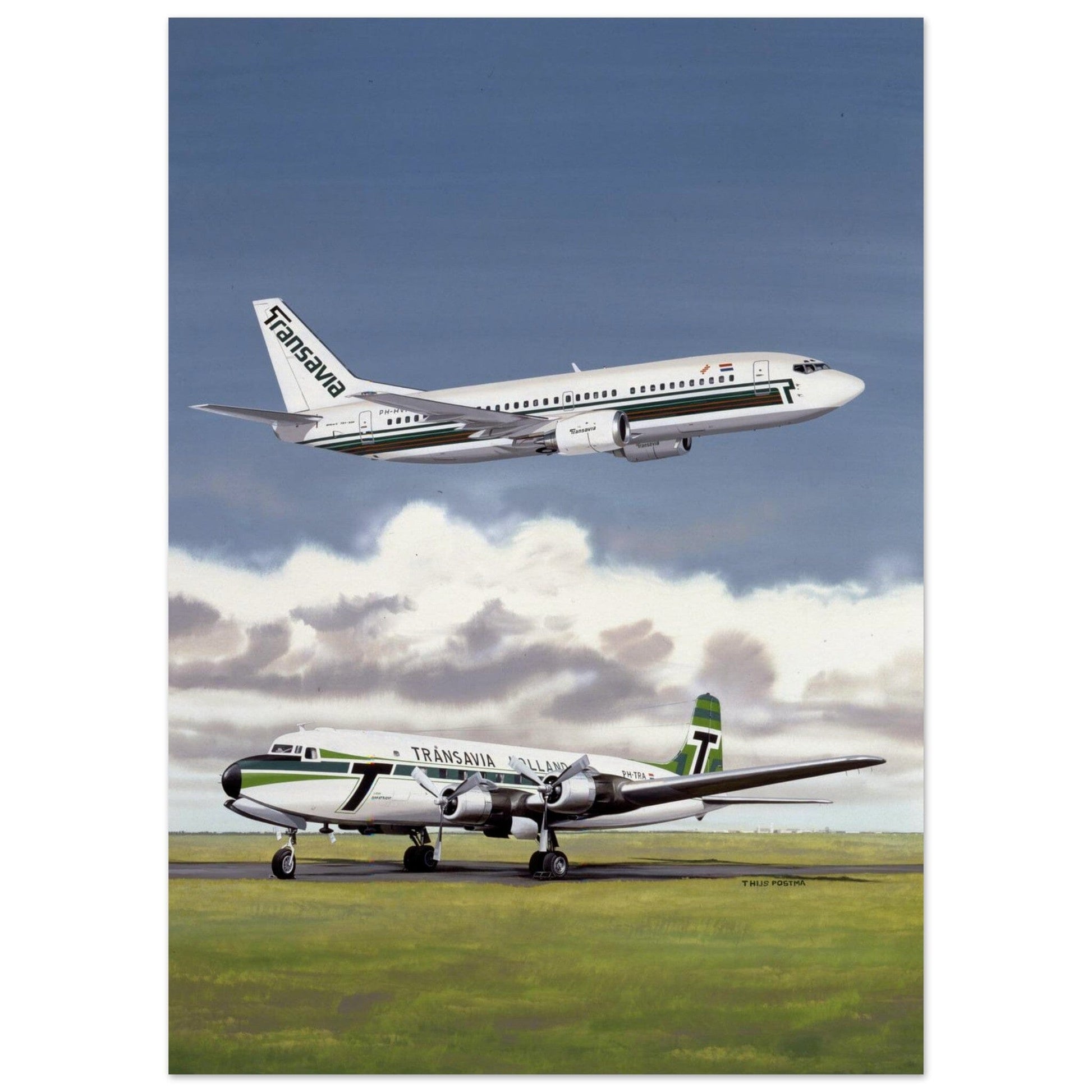 Thijs Postma - Poster - Douglas DC-6 With Boeing 737 Transavia Poster Only TP Aviation Art 50x70 cm / 20x28″ 