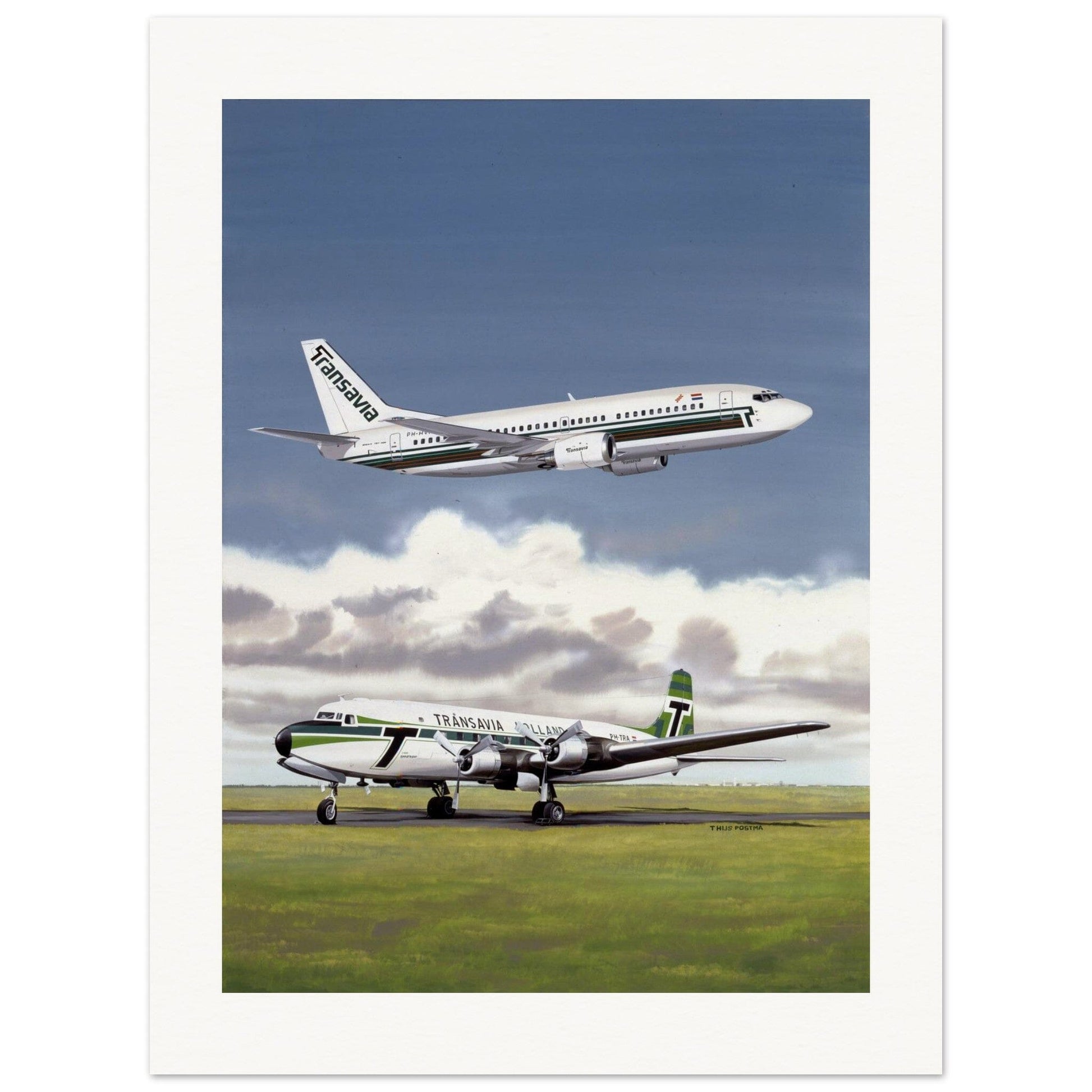 Thijs Postma - Poster - Douglas DC-6 With Boeing 737 Transavia Poster Only TP Aviation Art 60x80 cm / 24x32″ 