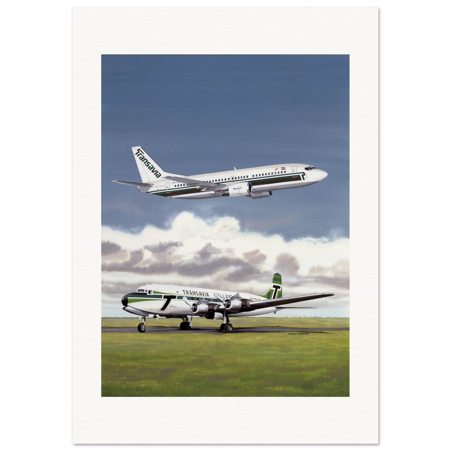 Thijs Postma - Poster - Douglas DC-6 With Boeing 737 Transavia Poster Only TP Aviation Art 70x100 cm / 28x40″ 