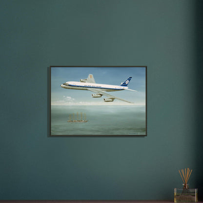Thijs Postma - Poster - Douglas DC-8 PH-DCS Above Sailing Ship - Metal Frame Poster - Metal Frame TP Aviation Art 