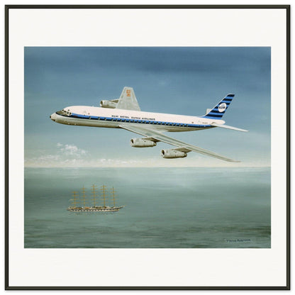 Thijs Postma - Poster - Douglas DC-8 PH-DCS Above Sailing Ship - Metal Frame Poster - Metal Frame TP Aviation Art 70x70 cm / 28x28″ 