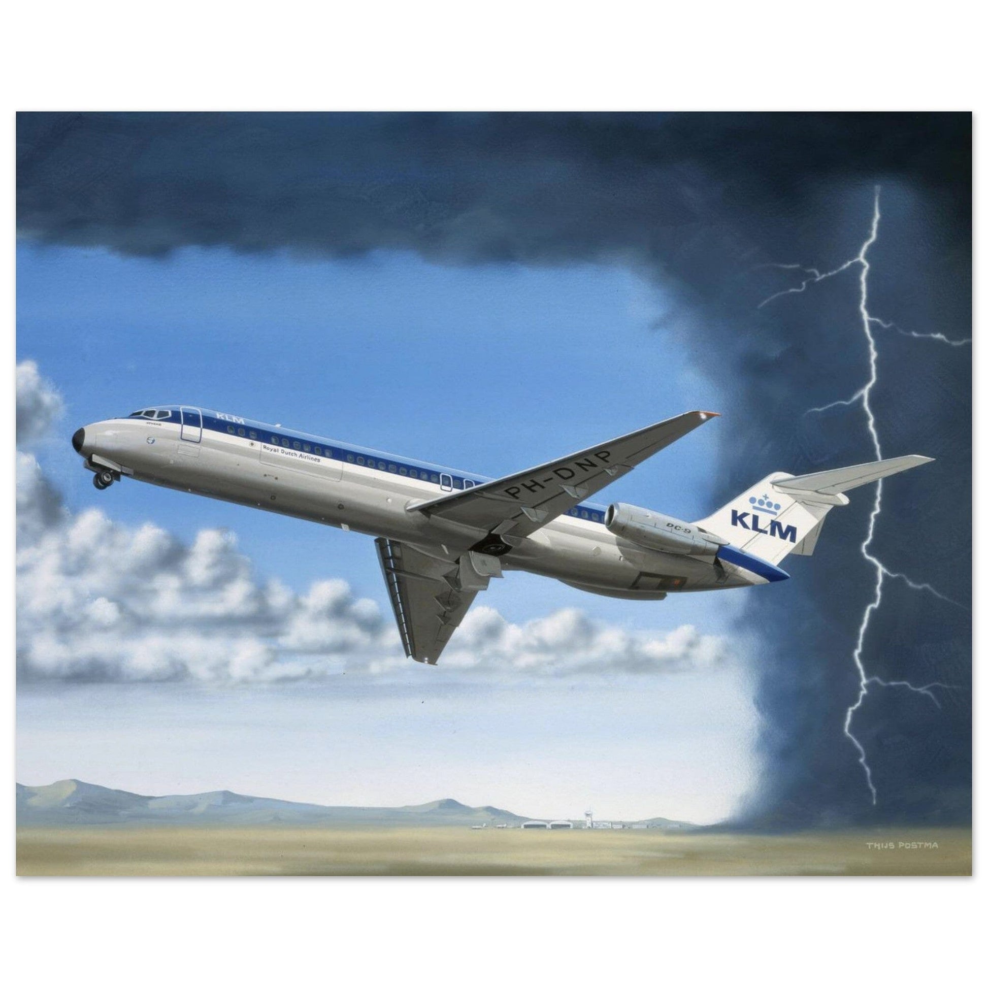 Thijs Postma - Poster - Douglas DC-9 KLM Lightning Poster Only TP Aviation Art 40x50 cm / 16x20″ 