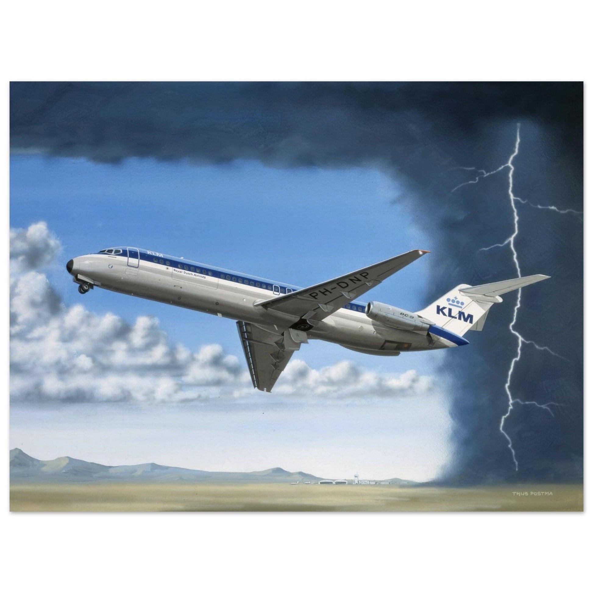Thijs Postma - Poster - Douglas DC-9 KLM Lightning Poster Only TP Aviation Art 45x60 cm / 18x24″ 