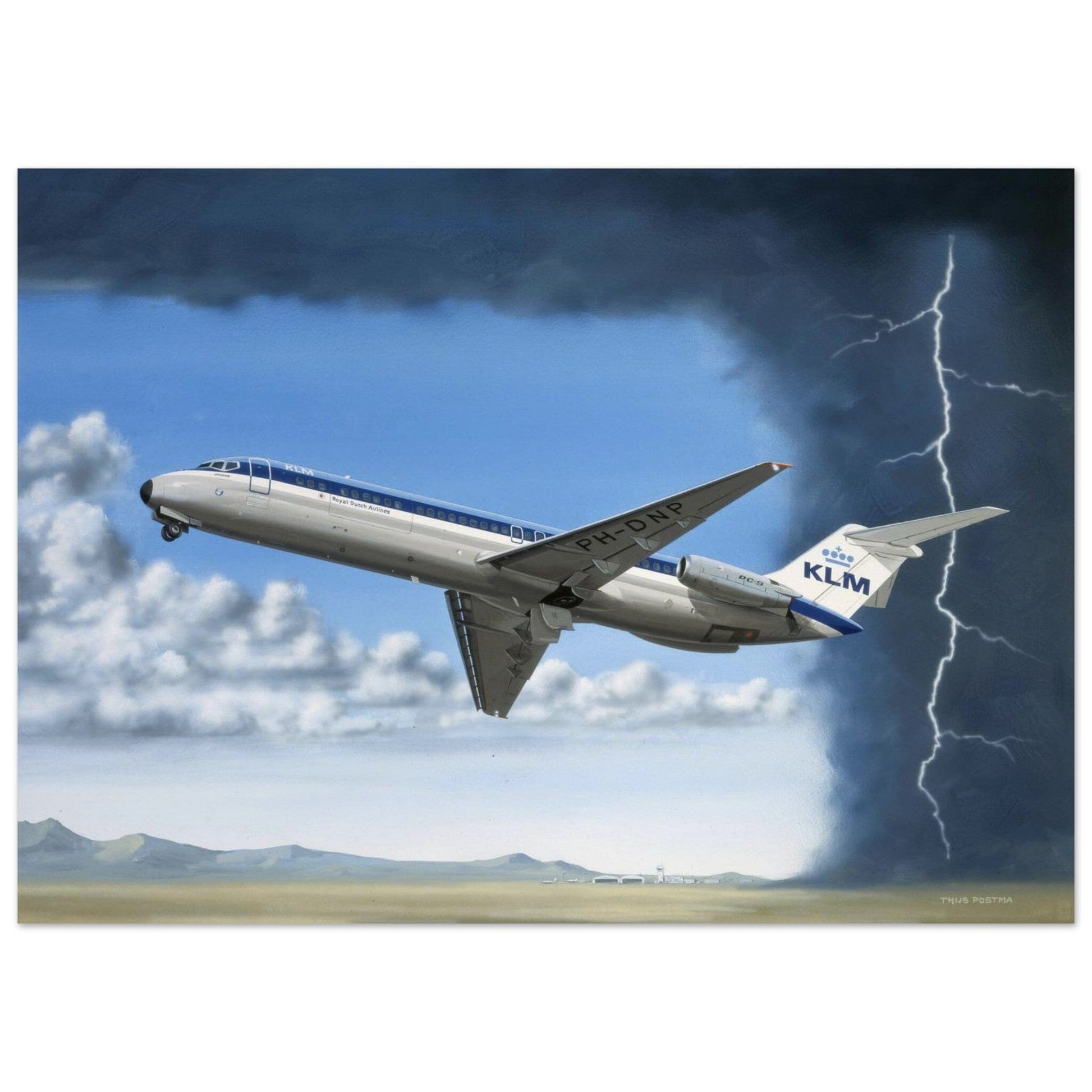 Thijs Postma - Poster - Douglas DC-9 KLM Lightning Poster Only TP Aviation Art 50x70 cm / 20x28″ 