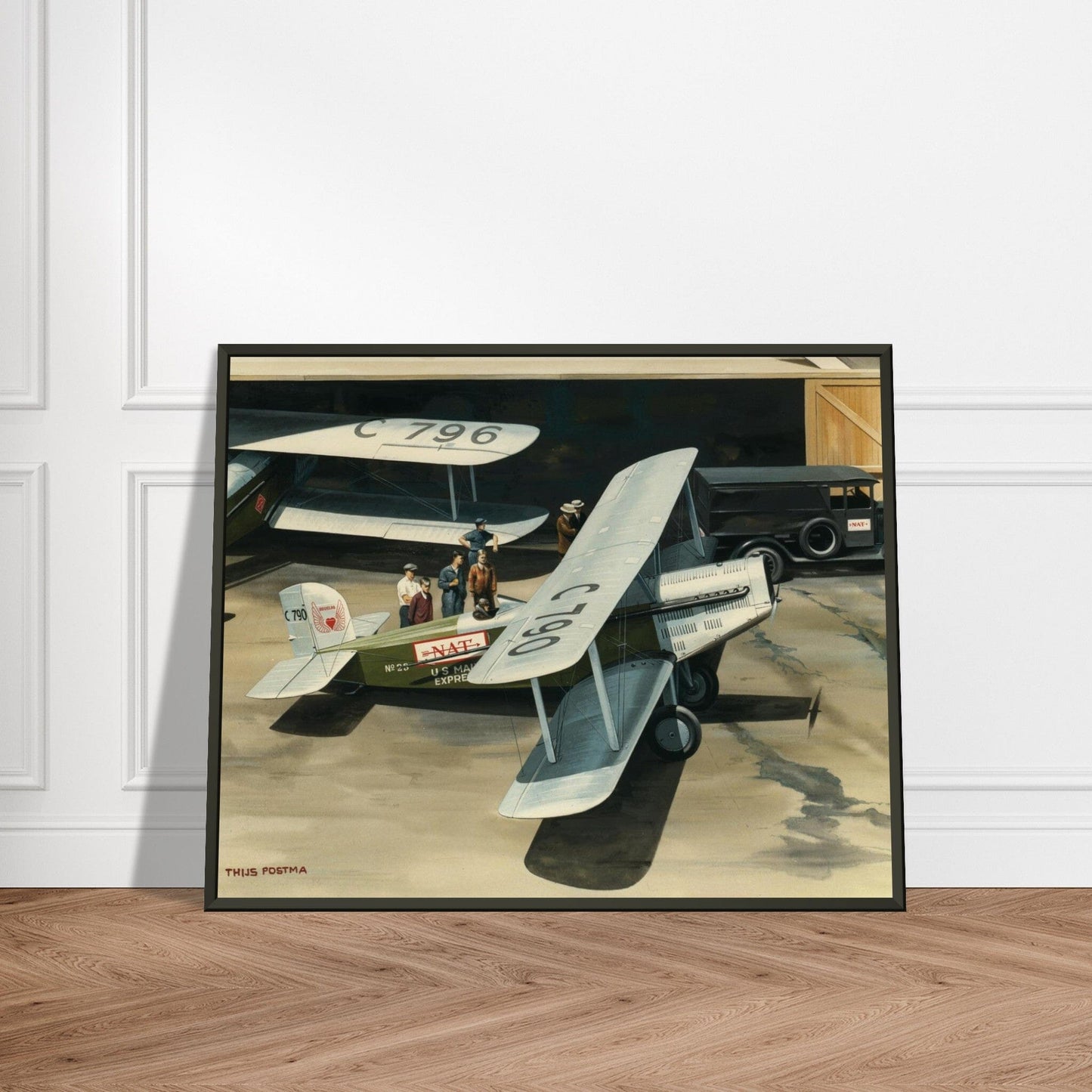 Thijs Postma - Poster - Douglas M-4 Discussing The Mail Plane - Metal Frame Poster - Metal Frame TP Aviation Art 
