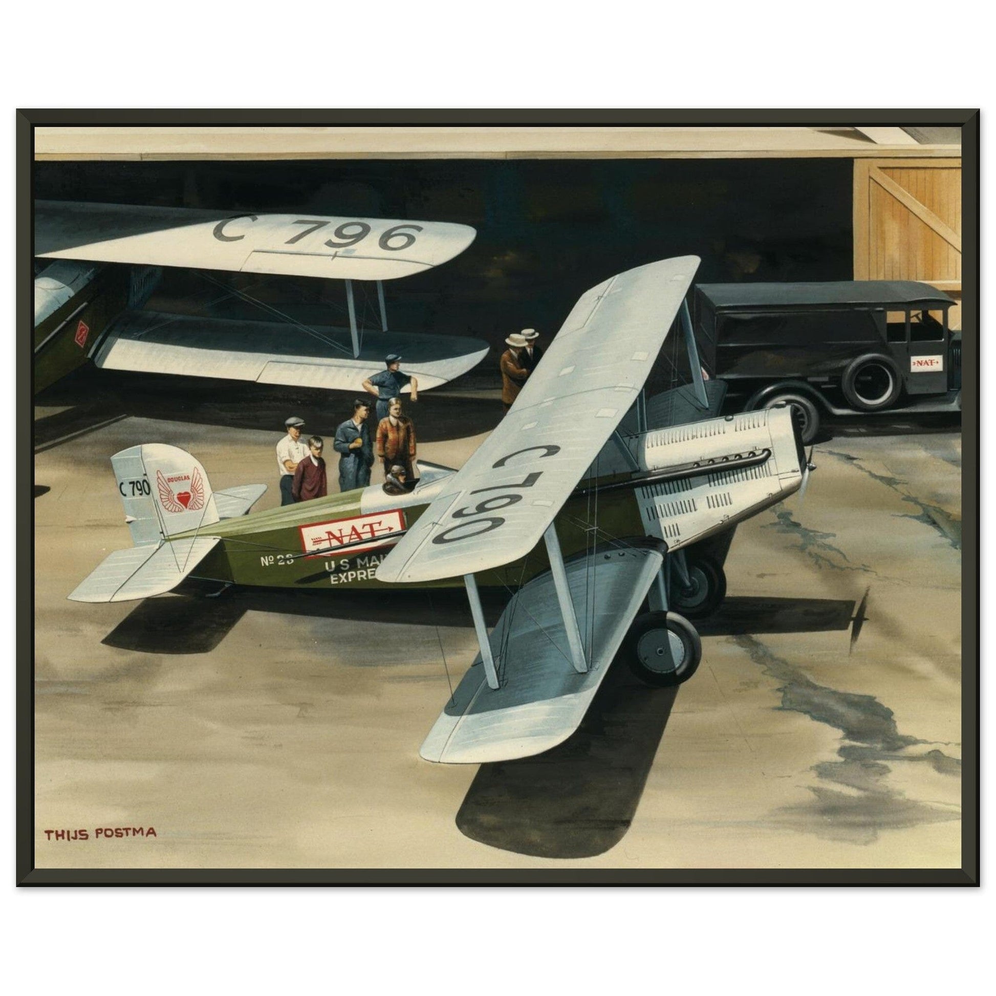 Thijs Postma - Poster - Douglas M-4 Discussing The Mail Plane - Metal Frame Poster - Metal Frame TP Aviation Art 40x50 cm / 16x20″ 