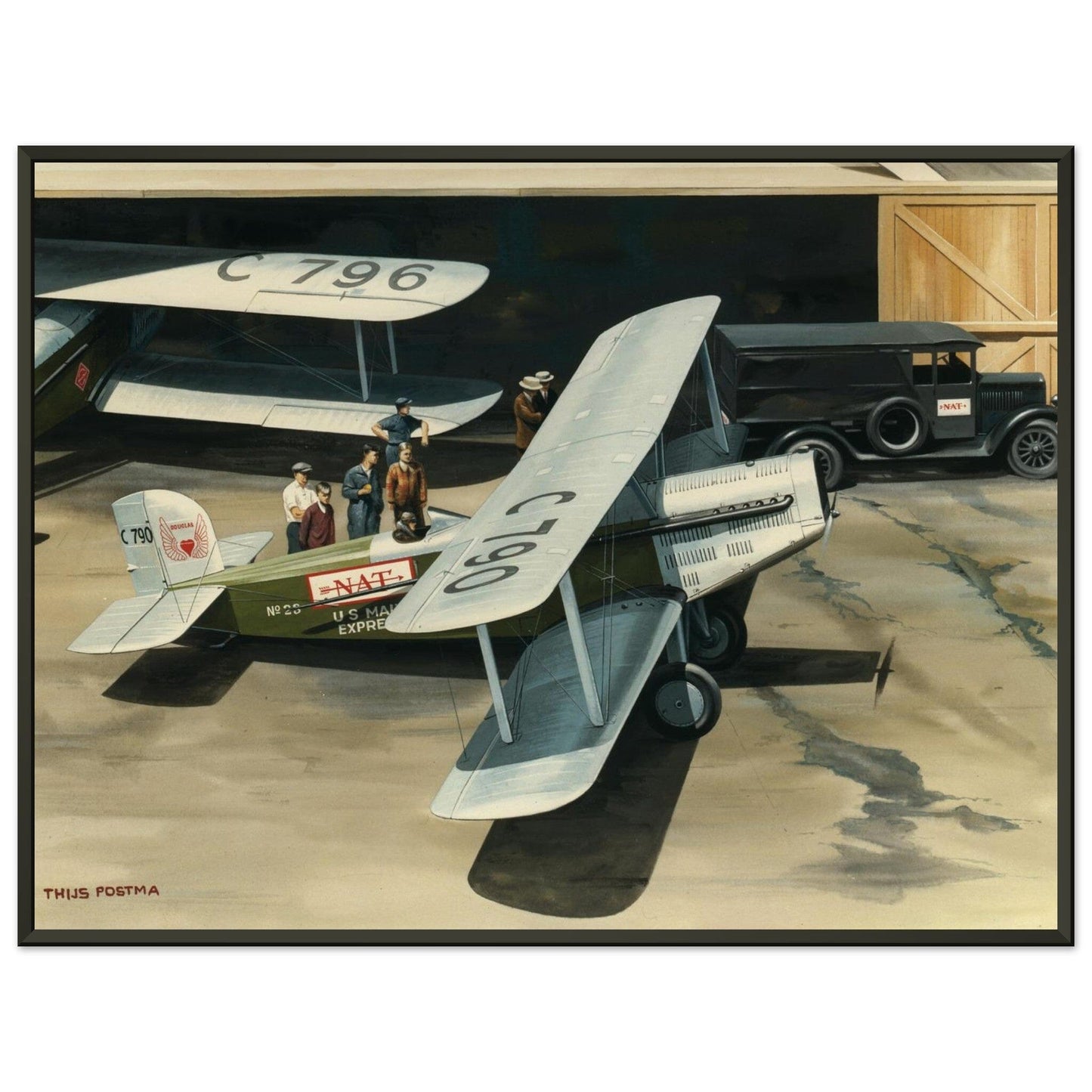 Thijs Postma - Poster - Douglas M-4 Discussing The Mail Plane - Metal Frame Poster - Metal Frame TP Aviation Art 45x60 cm / 18x24″ 