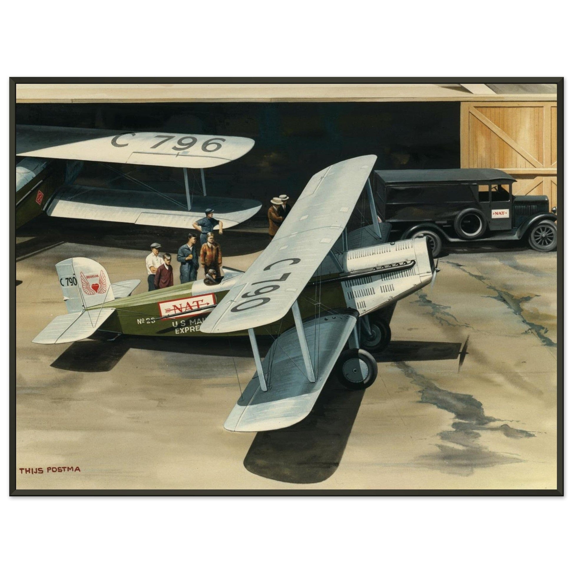 Thijs Postma - Poster - Douglas M-4 Discussing The Mail Plane - Metal Frame Poster - Metal Frame TP Aviation Art 60x80 cm / 24x32″ 