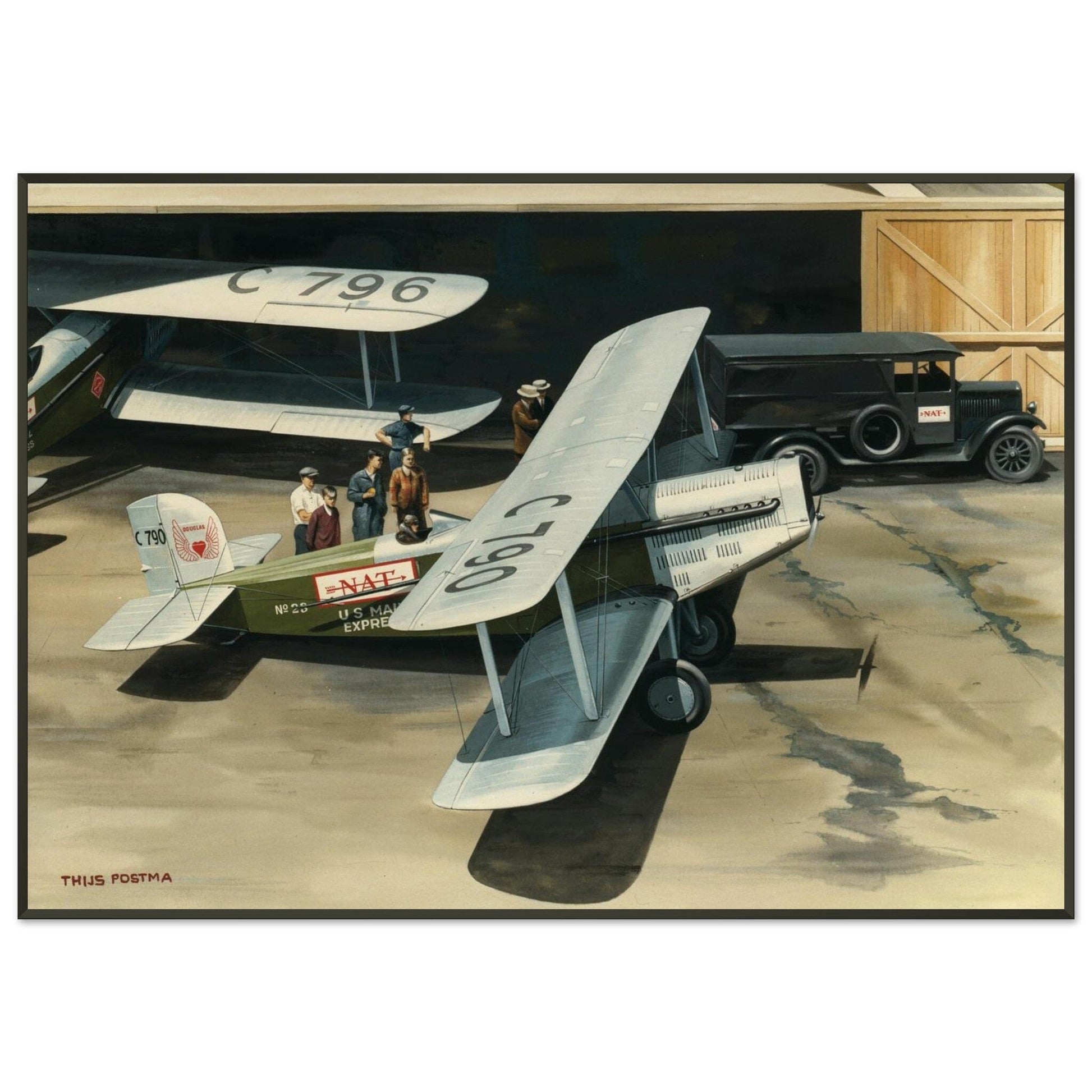 Thijs Postma - Poster - Douglas M-4 Discussing The Mail Plane - Metal Frame Poster - Metal Frame TP Aviation Art 70x100 cm / 28x40″ 