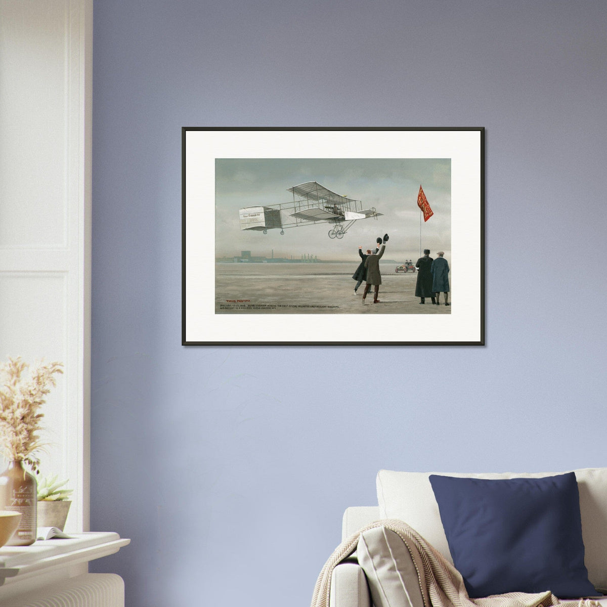 Thijs Postma - Poster - Farman No.1 First Flight Of One Kilometer Over Europe - Metal Frame Poster - Metal Frame TP Aviation Art 
