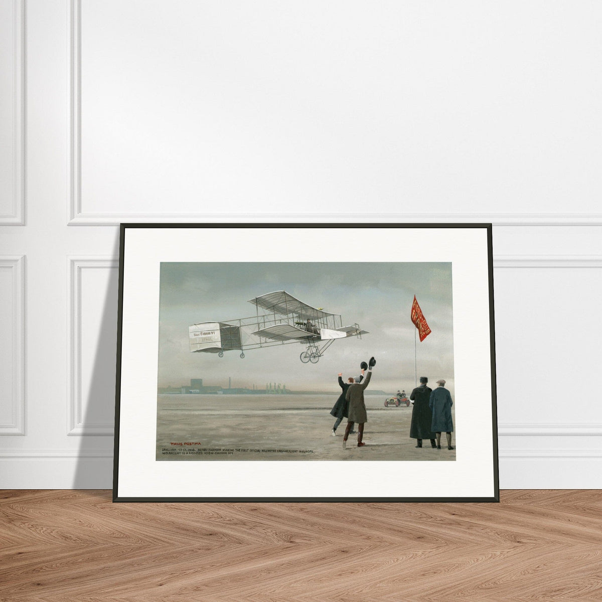 Thijs Postma - Poster - Farman No.1 First Flight Of One Kilometer Over Europe - Metal Frame Poster - Metal Frame TP Aviation Art 