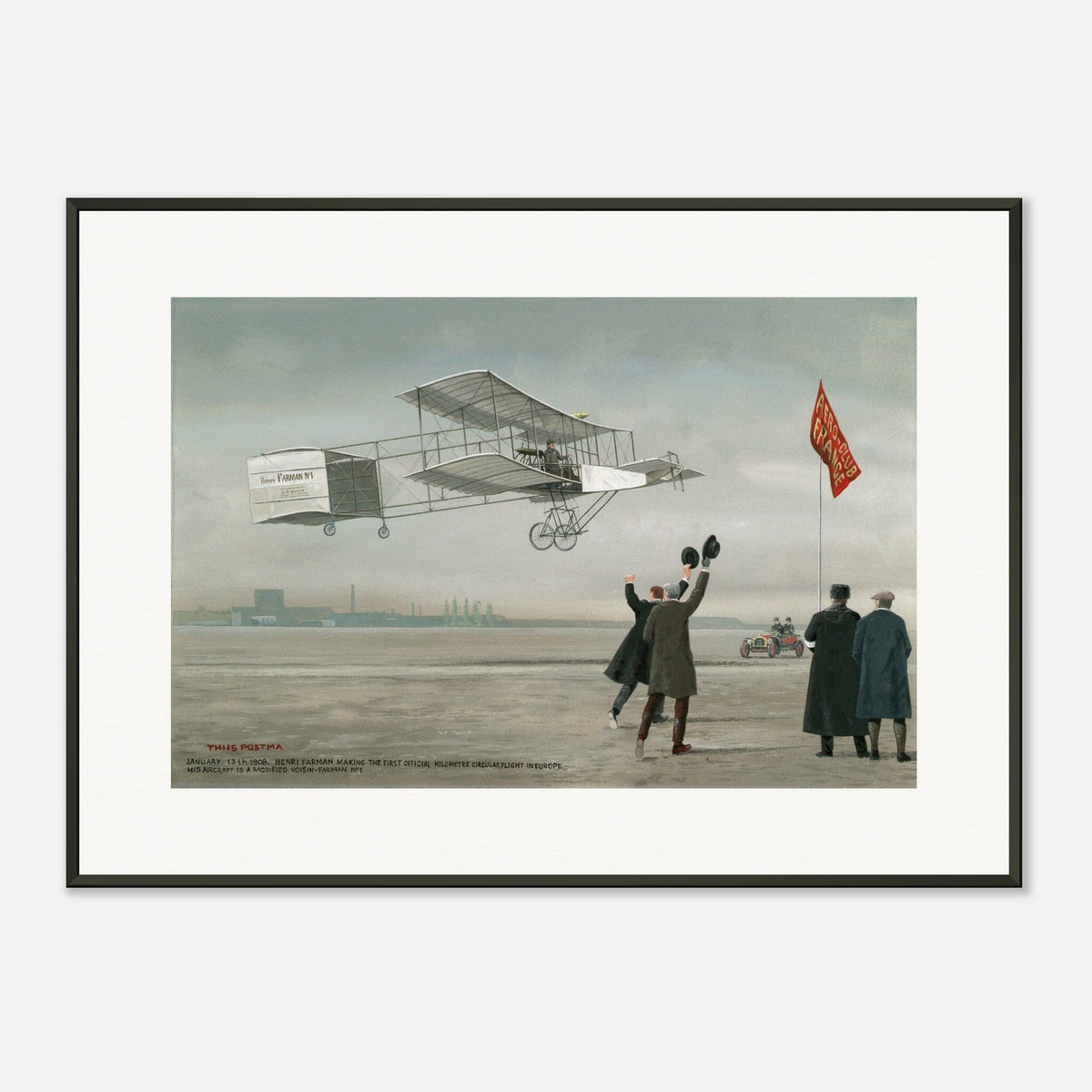 Thijs Postma - Poster - Farman No.1 First Flight Of One Kilometer Over Europe - Metal Frame Poster - Metal Frame TP Aviation Art 50x70 cm / 20x28″ 