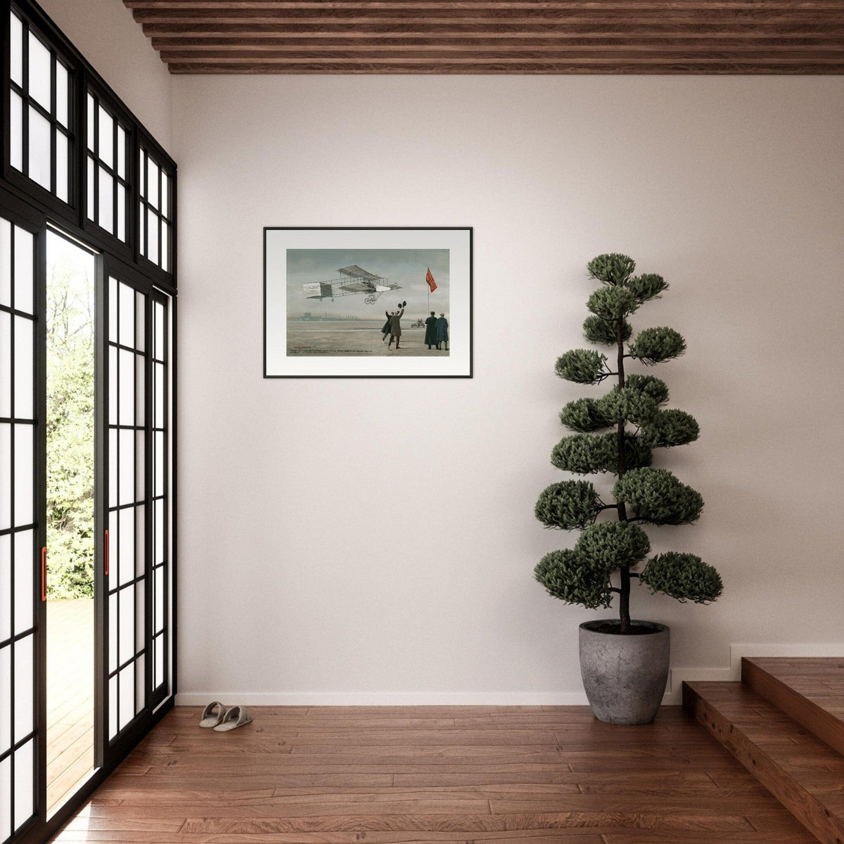 Thijs Postma - Poster - Farman No.1 First Flight Of One Kilometer Over Europe - Metal Frame Poster - Metal Frame TP Aviation Art 