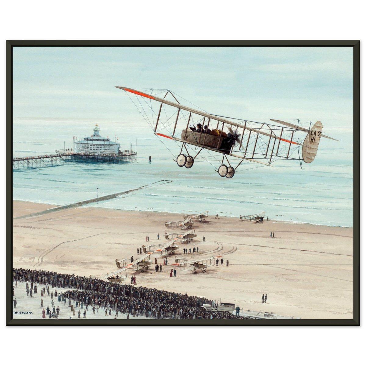 Thijs Postma - Poster - Farmans HF.22 Scheveningen - Metal Frame Poster - Metal Frame TP Aviation Art 40x50 cm / 16x20″ 