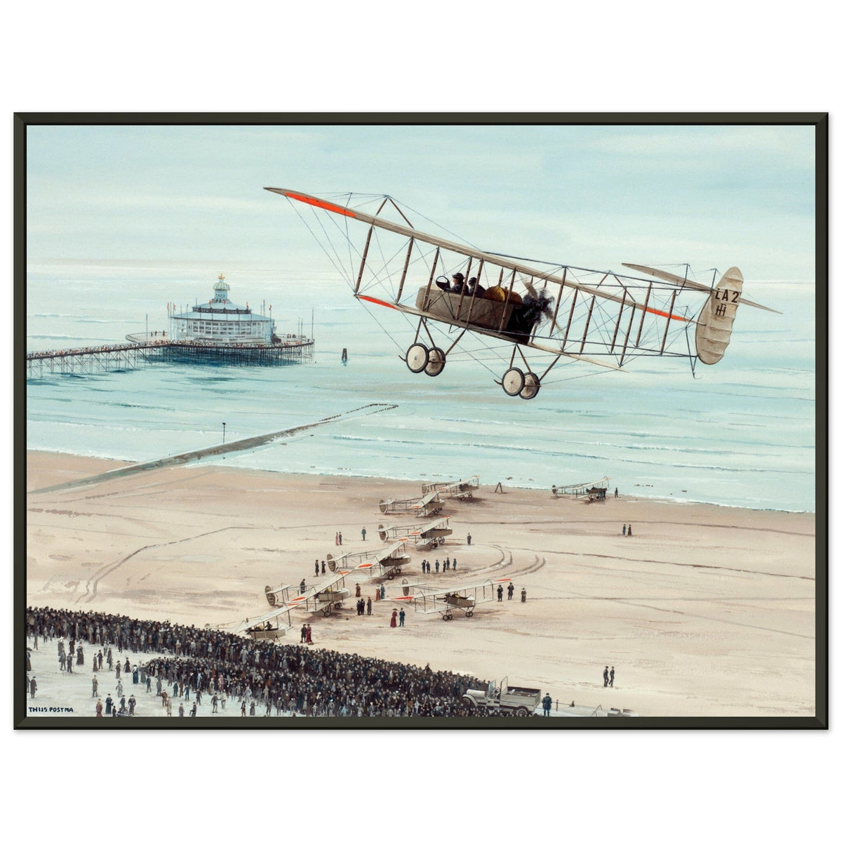 Thijs Postma - Poster - Farmans HF.22 Scheveningen - Metal Frame Poster - Metal Frame TP Aviation Art 45x60 cm / 18x24″ 