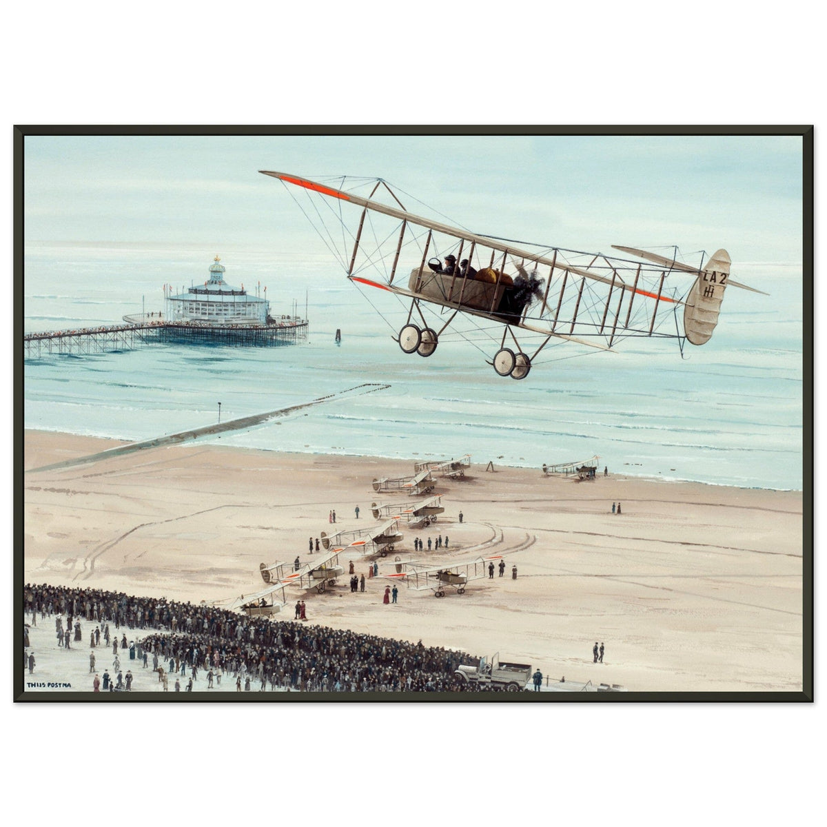 Thijs Postma - Poster - Farmans HF.22 Scheveningen - Metal Frame Poster - Metal Frame TP Aviation Art 50x70 cm / 20x28″ 