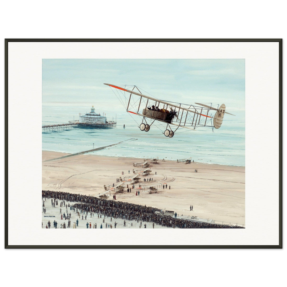 Thijs Postma - Poster - Farmans HF.22 Scheveningen - Metal Frame Poster - Metal Frame TP Aviation Art 60x80 cm / 24x32″ 