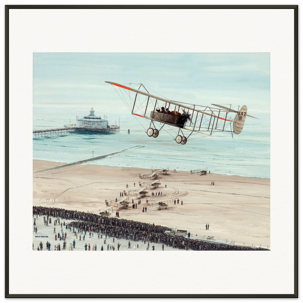Thijs Postma - Poster - Farmans HF.22 Scheveningen - Metal Frame Poster - Metal Frame TP Aviation Art 70x70 cm / 28x28″ 