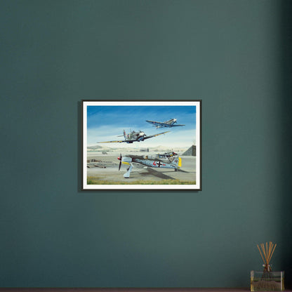 Thijs Postma - Poster - Focke-Wulf Fw 190 With Unexpected Visitors of Spitfires - Metal Frame Poster - Metal Frame TP Aviation Art 