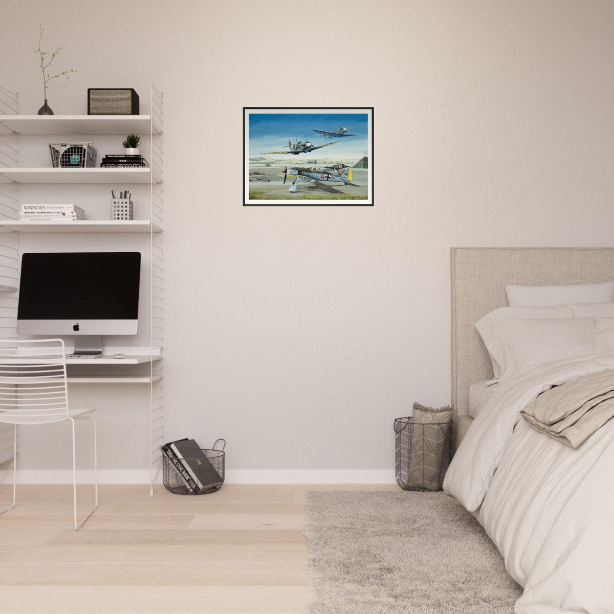 Thijs Postma - Poster - Focke-Wulf Fw 190 With Unexpected Visitors of Spitfires - Metal Frame Poster - Metal Frame TP Aviation Art 