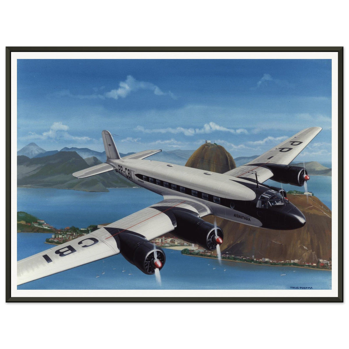 Thijs Postma - Poster - Focke-Wulf Fw 200 Condor 'Abaitara' Rio de Janeiro - Metal Frame Poster - Metal Frame TP Aviation Art 45x60 cm / 18x24″ 