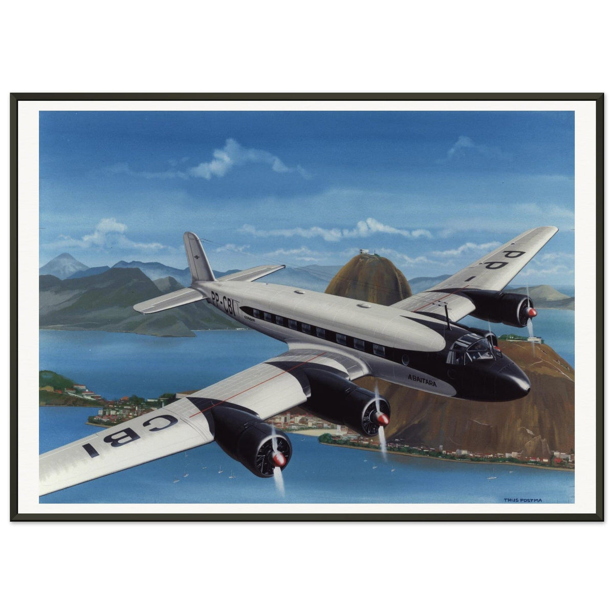 Thijs Postma - Poster - Focke-Wulf Fw 200 Condor 'Abaitara' Rio de Janeiro - Metal Frame Poster - Metal Frame TP Aviation Art 50x70 cm / 20x28″ 