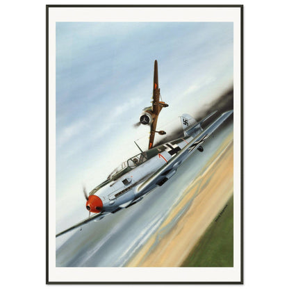 Thijs Postma - Poster - Fokker D.XXI Shoots Down A German Messerschmitt Bf 109 - Metal Frame Poster - Metal Frame TP Aviation Art 70x100 cm / 28x40″ 