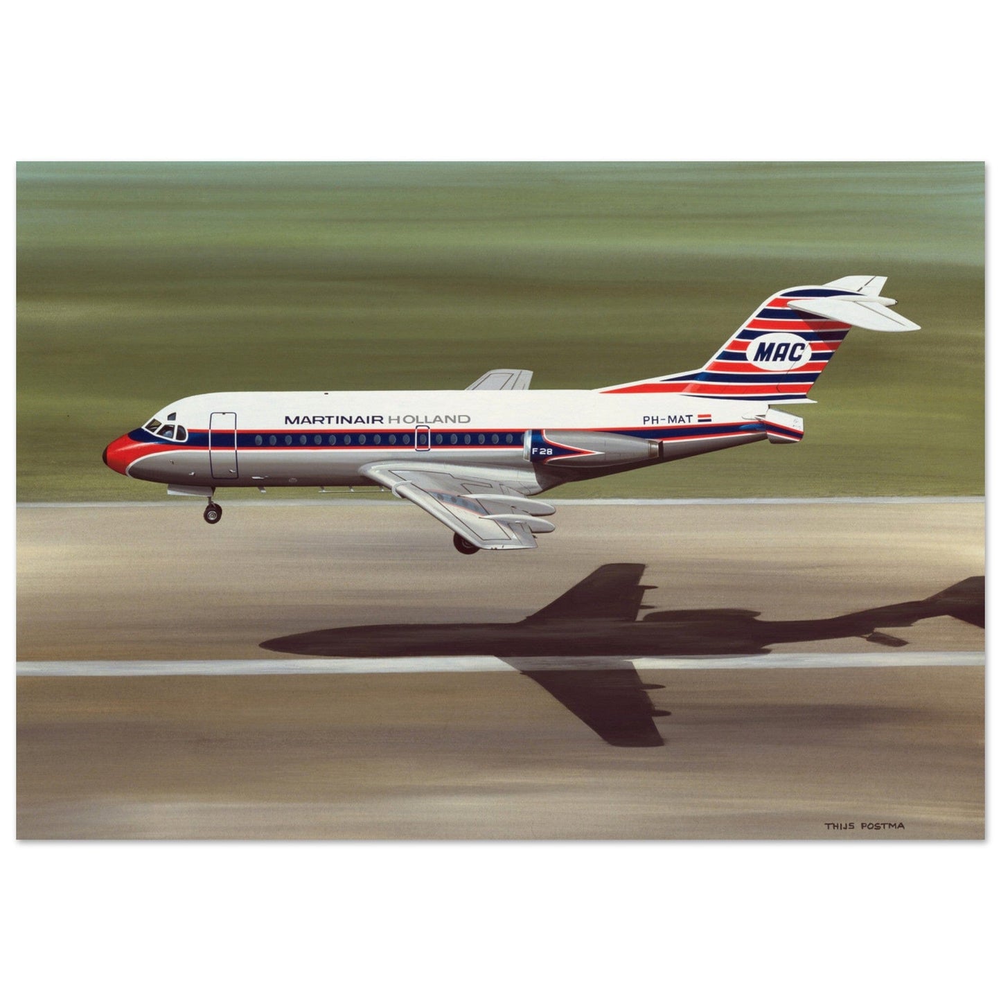 Thijs Postma - Poster - Fokker F.28 Fellowship Martinair Poster Only TP Aviation Art 70x100 cm / 28x40″ 