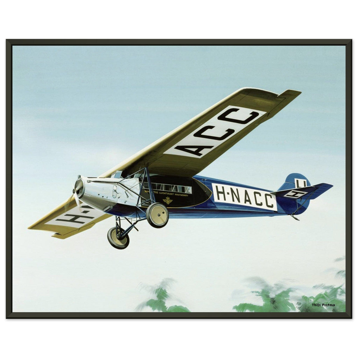 Thijs Postma - Poster - Fokker F.7 H-NACC Arriving In Dutch Indies - Metal Frame Poster - Metal Frame TP Aviation Art 40x50 cm / 16x20″ 