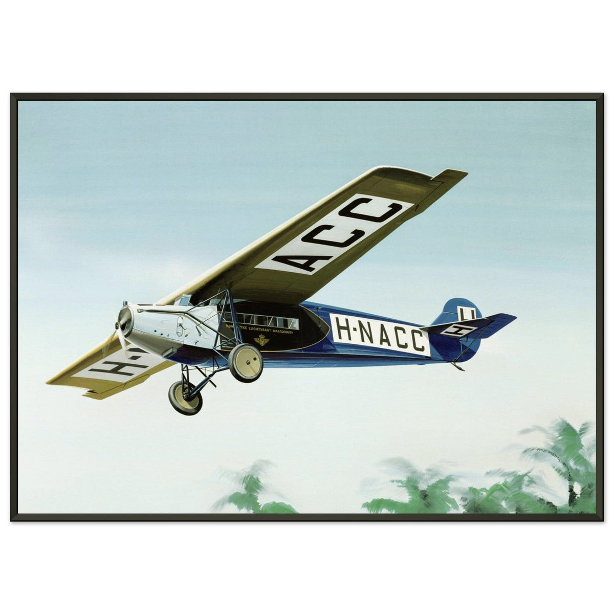 Thijs Postma - Poster - Fokker F.7 H-NACC Arriving In Dutch Indies - Metal Frame Poster - Metal Frame TP Aviation Art 50x70 cm / 20x28″ 