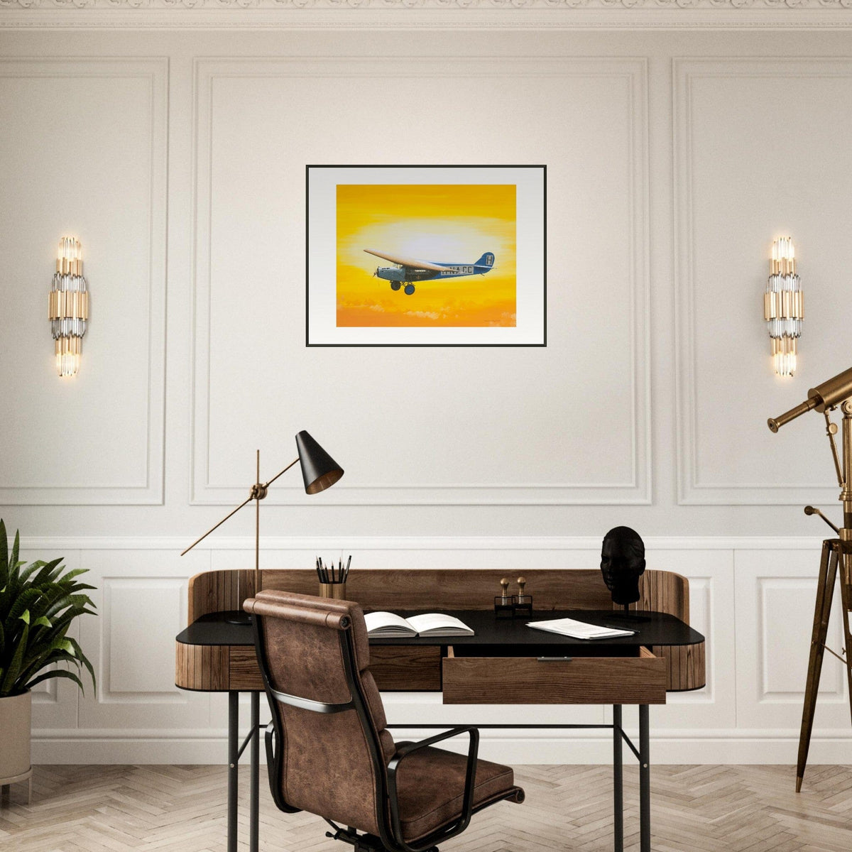 Thijs Postma - Poster - Fokker F.7 H-NACC With Sun - Metal Frame Poster - Metal Frame TP Aviation Art 