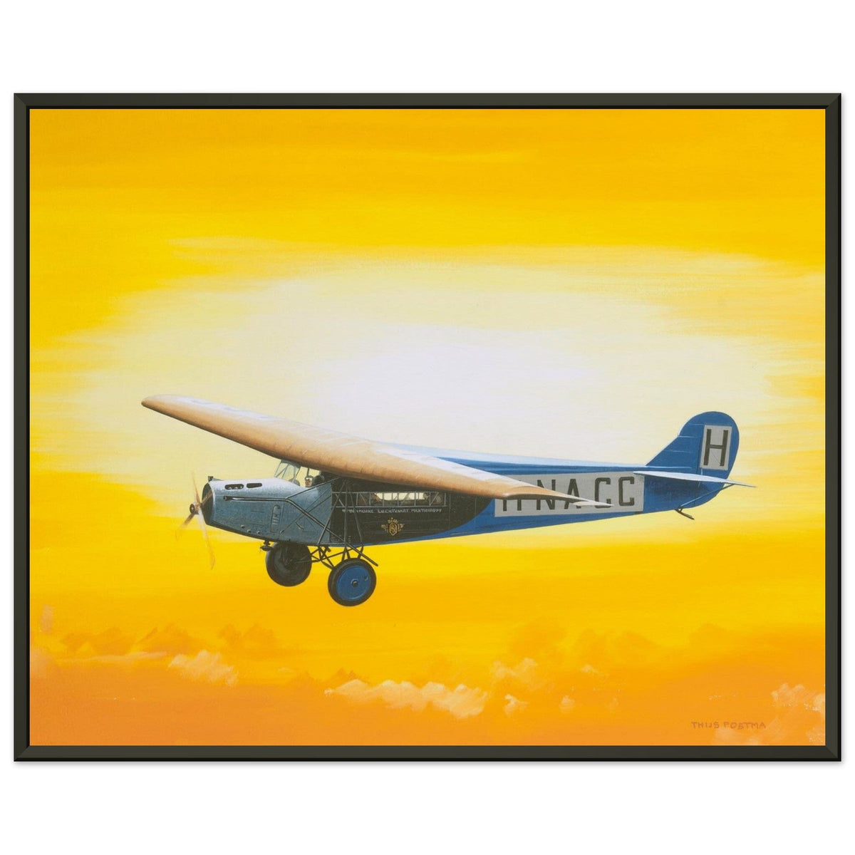 Thijs Postma - Poster - Fokker F.7 H-NACC With Sun - Metal Frame Poster - Metal Frame TP Aviation Art 40x50 cm / 16x20″ 