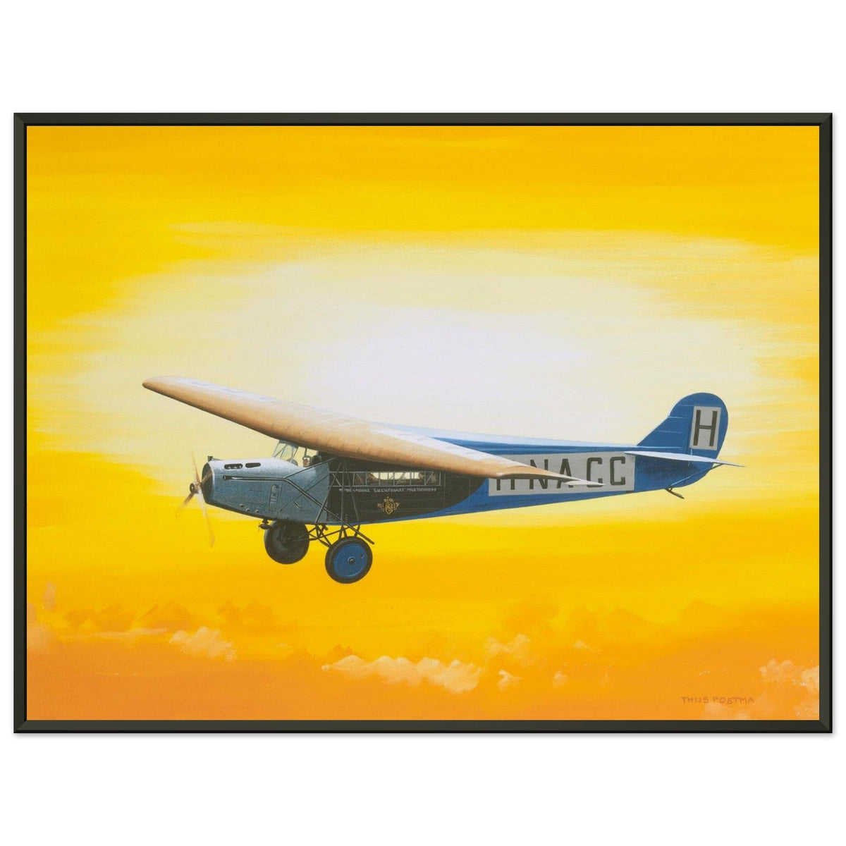 Thijs Postma - Poster - Fokker F.7 H-NACC With Sun - Metal Frame Poster - Metal Frame TP Aviation Art 45x60 cm / 18x24″ 