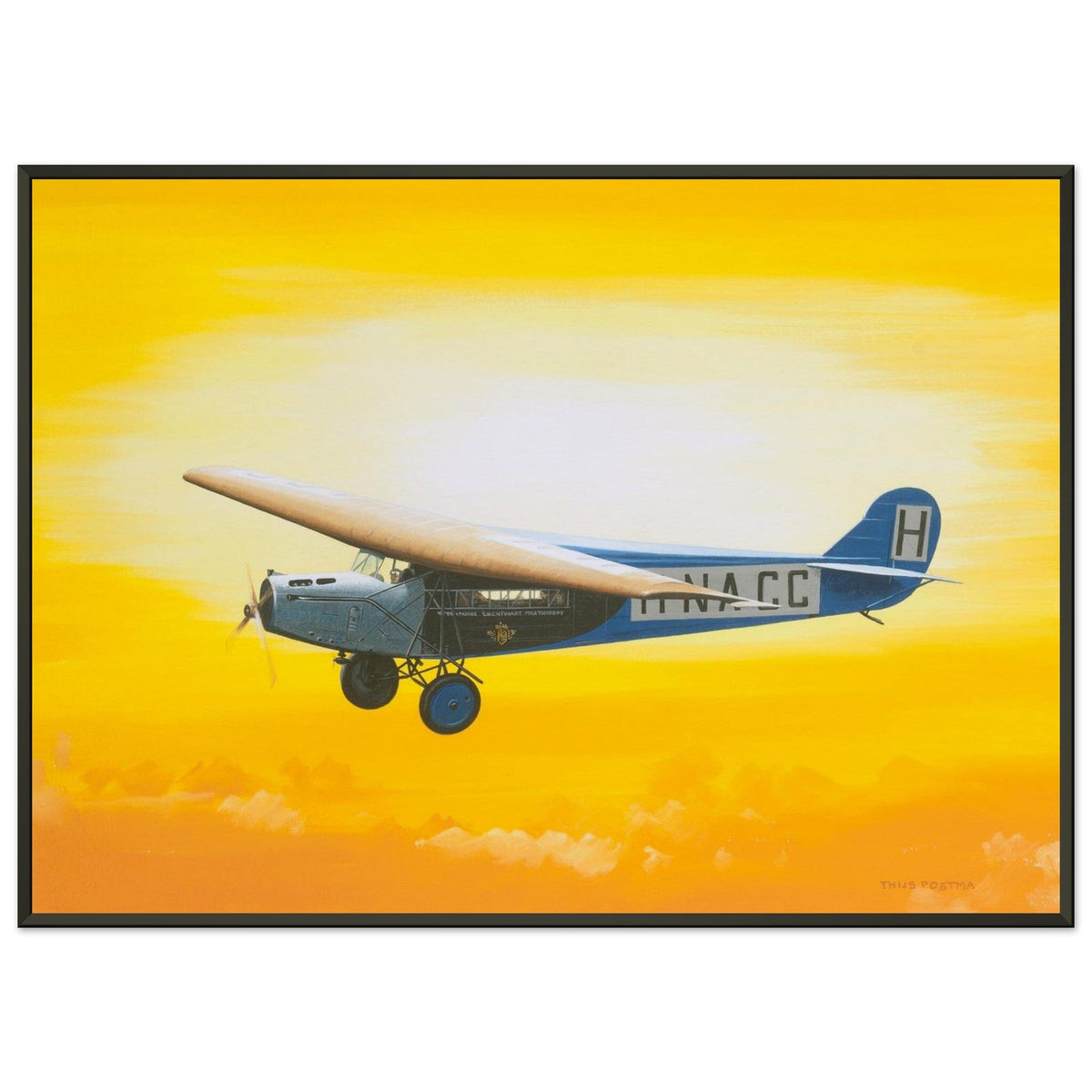 Thijs Postma - Poster - Fokker F.7 H-NACC With Sun - Metal Frame Poster - Metal Frame TP Aviation Art 50x70 cm / 20x28″ 