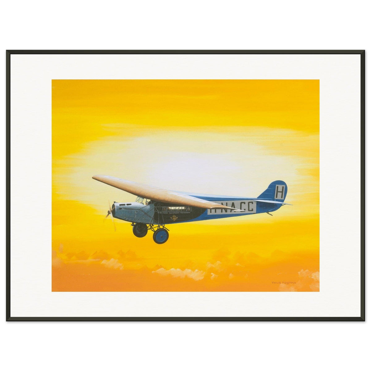 Thijs Postma - Poster - Fokker F.7 H-NACC With Sun - Metal Frame Poster - Metal Frame TP Aviation Art 60x80 cm / 24x32″ 