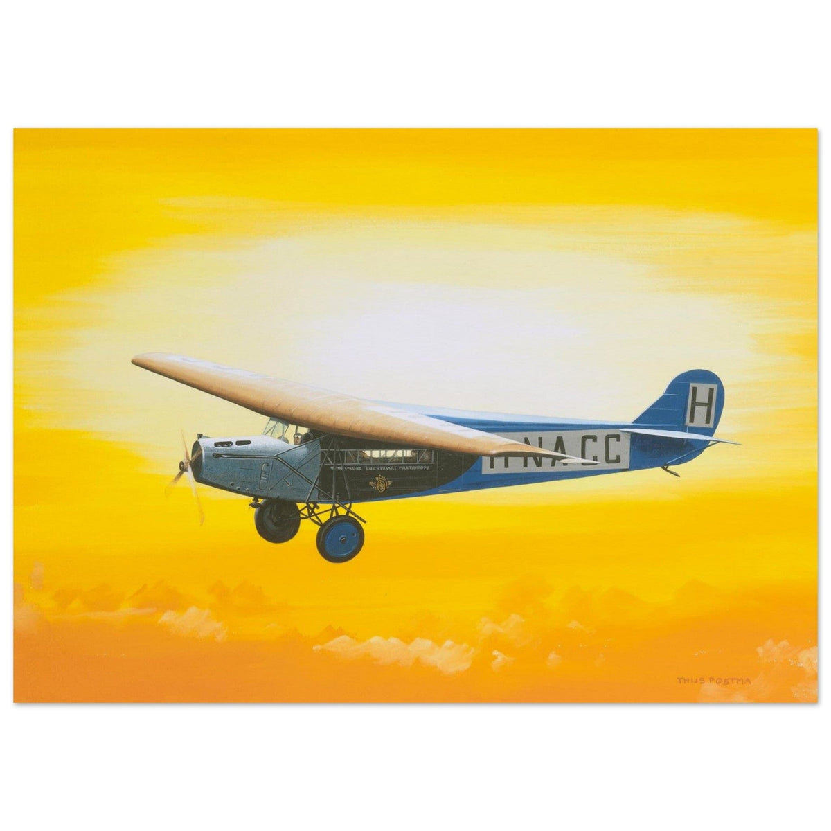 Thijs Postma - Poster - Fokker F.7 H-NACC With Sun Poster Only TP Aviation Art 50x70 cm / 20x28″ 