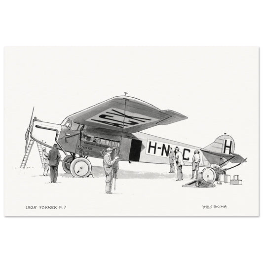 Thijs Postma - Poster - Fokker F.7 In 1925 Ink Drawing Poster Only TP Aviation Art 40x60 cm / 16x24″ 