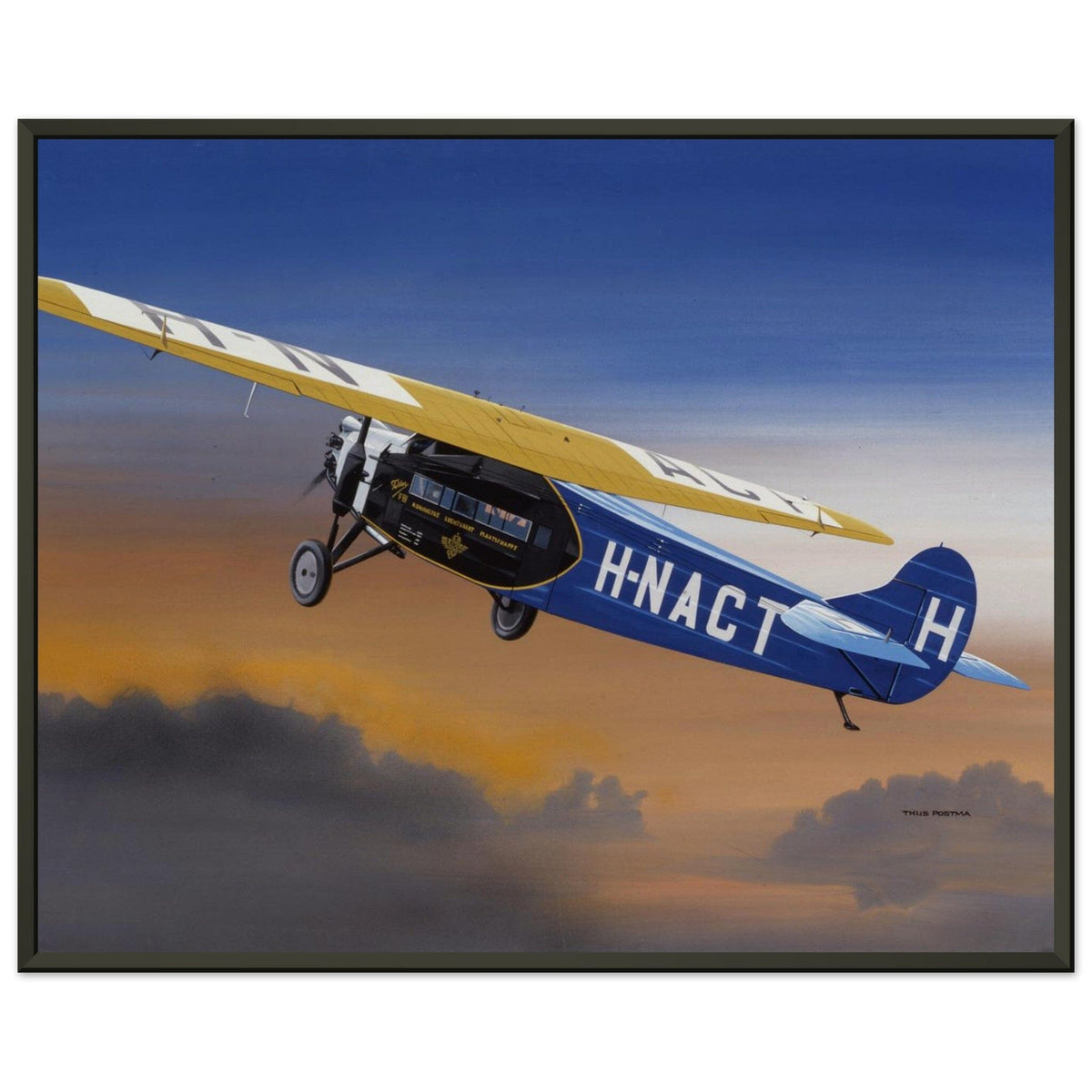 Thijs Postma - Poster - Fokker F.7A H-NACT Up in the Sky - Metal Frame Poster - Metal Frame TP Aviation Art 40x50 cm / 16x20″ 
