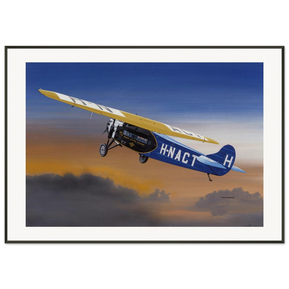 Thijs Postma - Poster - Fokker F.7A H-NACT Up in the Sky - Metal Frame Poster - Metal Frame TP Aviation Art 70x100 cm / 28x40″ 