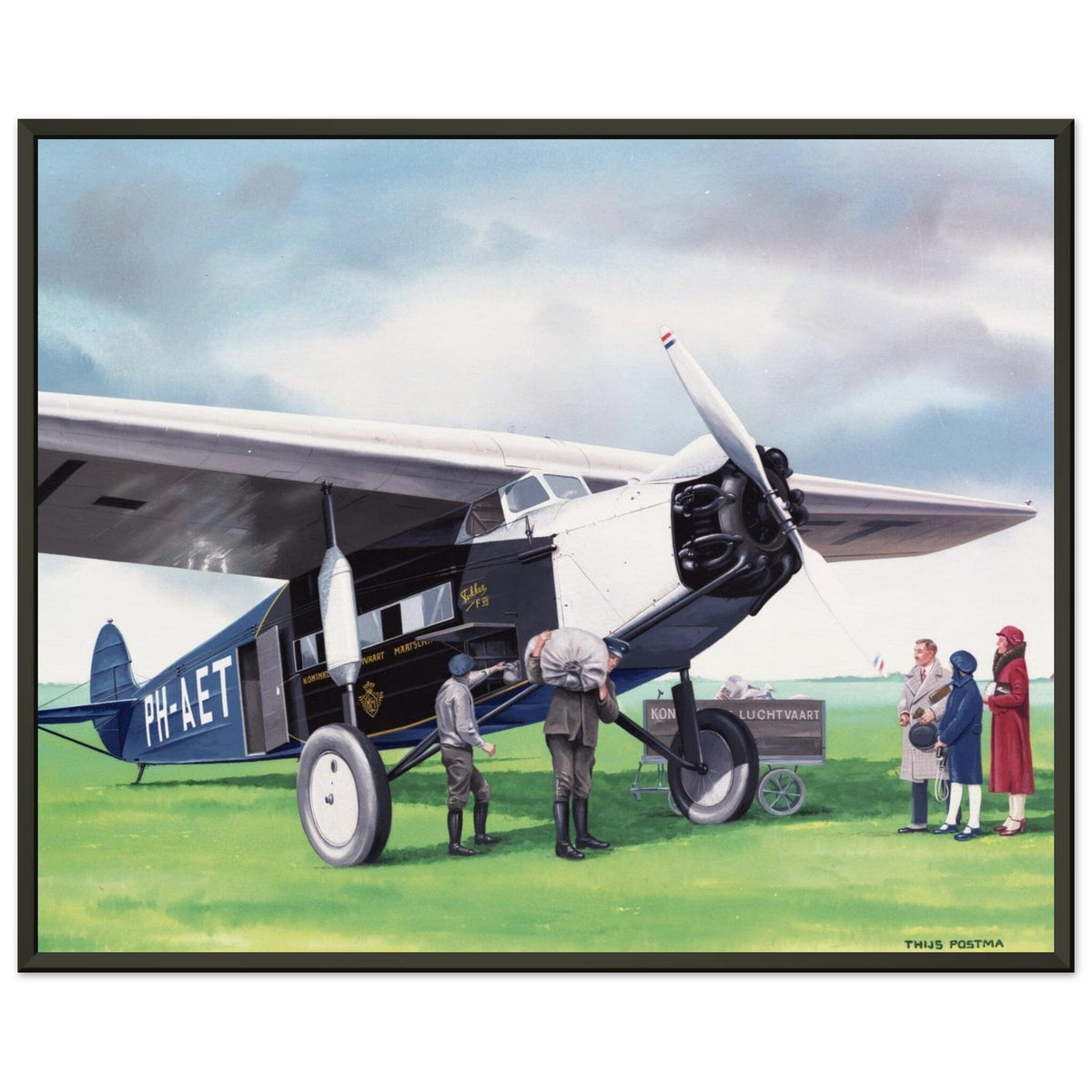 Thijs Postma - Poster - Fokker F.7A PH-AET Unloading Cargo - Metal Frame Poster - Metal Frame TP Aviation Art 40x50 cm / 16x20″ 