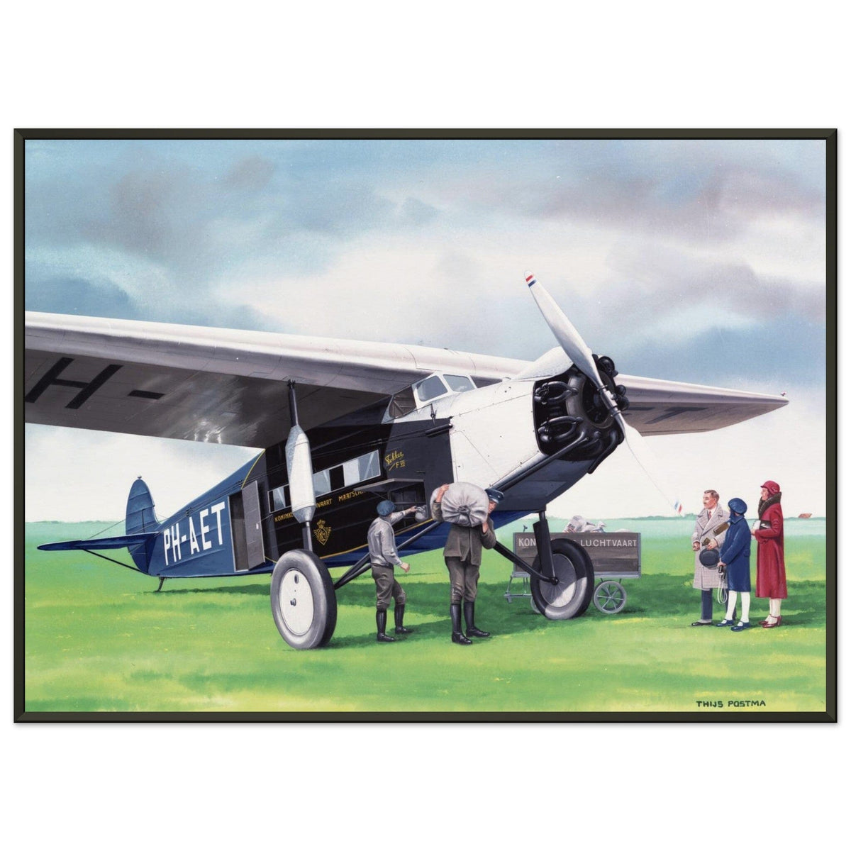 Thijs Postma - Poster - Fokker F.7A PH-AET Unloading Cargo - Metal Frame Poster - Metal Frame TP Aviation Art 50x70 cm / 20x28″ 