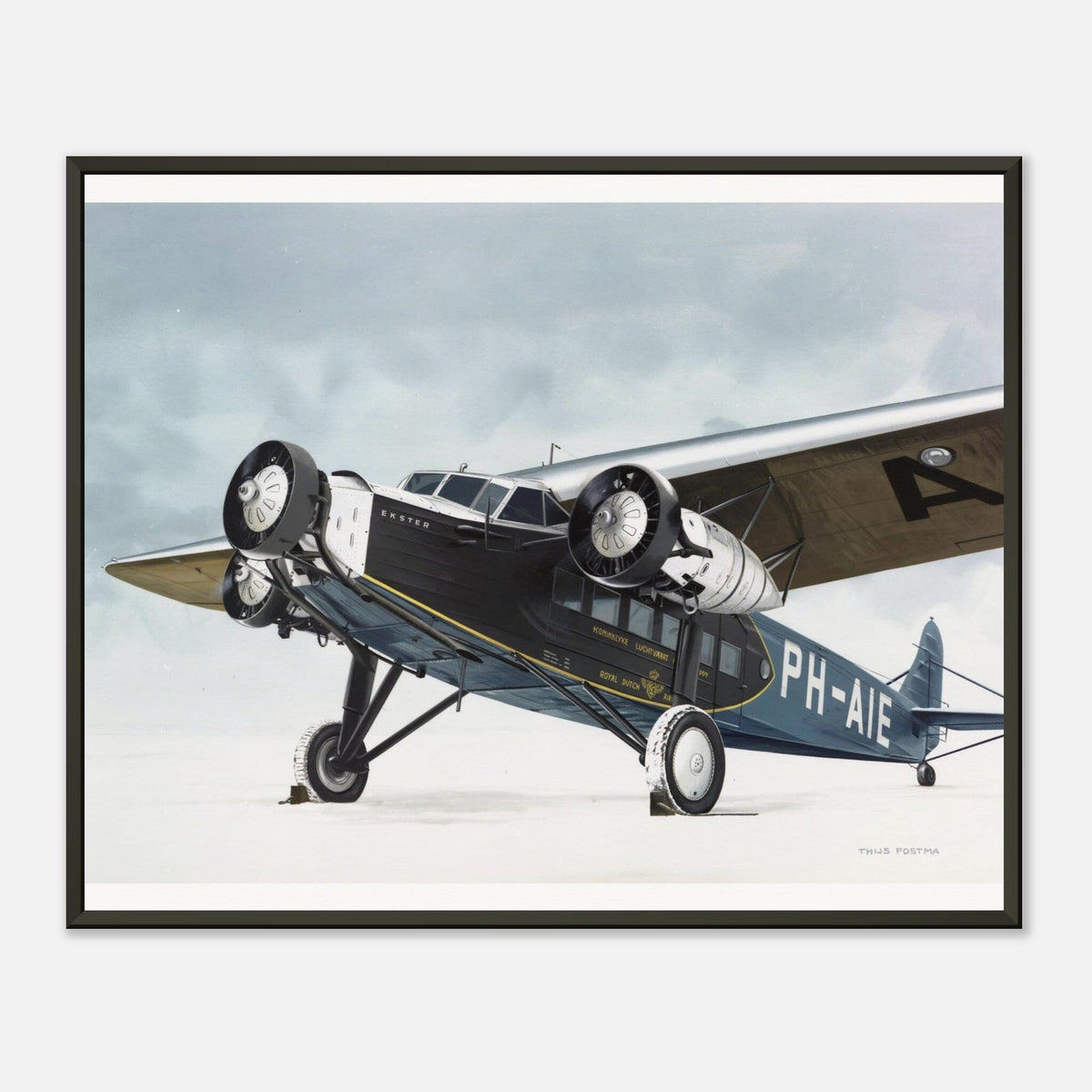 Thijs Postma - Poster - Fokker F.XII PH-AIE In The Snow - Metal Frame Poster - Metal Frame TP Aviation Art 40x50 cm / 16x20″ 