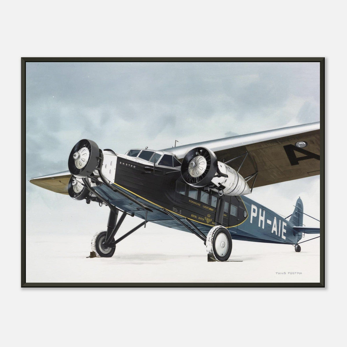 Thijs Postma - Poster - Fokker F.XII PH-AIE In The Snow - Metal Frame Poster - Metal Frame TP Aviation Art 45x60 cm / 18x24″ 
