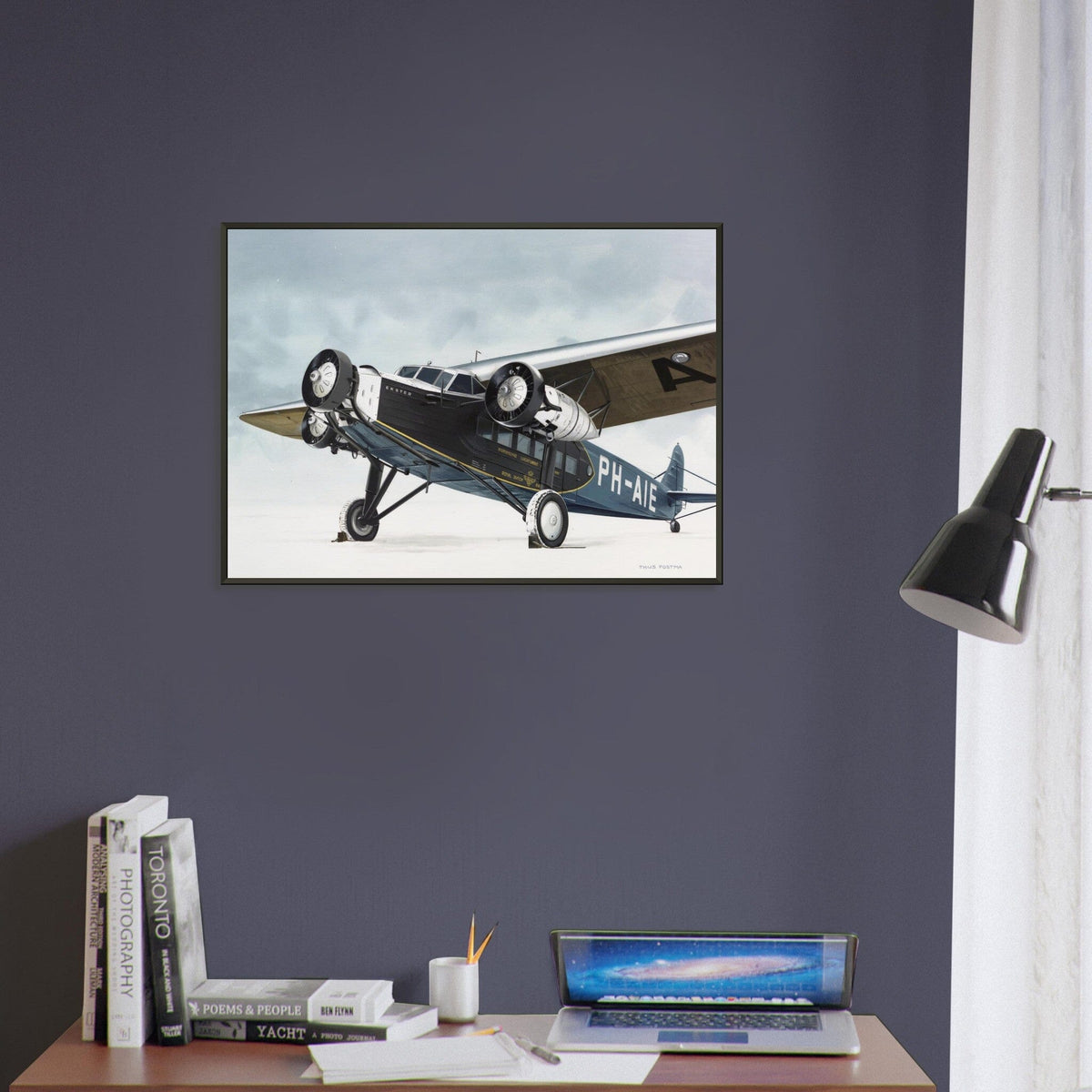 Thijs Postma - Poster - Fokker F.XII PH-AIE In The Snow - Metal Frame Poster - Metal Frame TP Aviation Art 