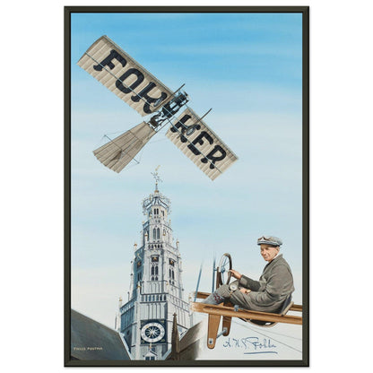 Thijs Postma - Poster - Fokker Spin No. 3 Haarlem Bavo Tower - Metal Frame Poster - Metal Frame TP Aviation Art 40x60 cm / 16x24″ 