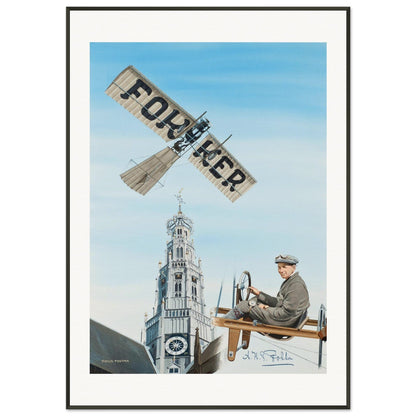 Thijs Postma - Poster - Fokker Spin No. 3 Haarlem Bavo Tower - Metal Frame Poster - Metal Frame TP Aviation Art 70x100 cm / 28x40″ 